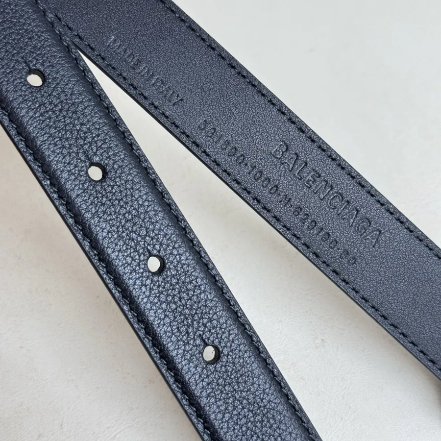 Balenciaga Women's Nano Belt In Black Grained Calfskin With Gold/Silver Hardware 25mm