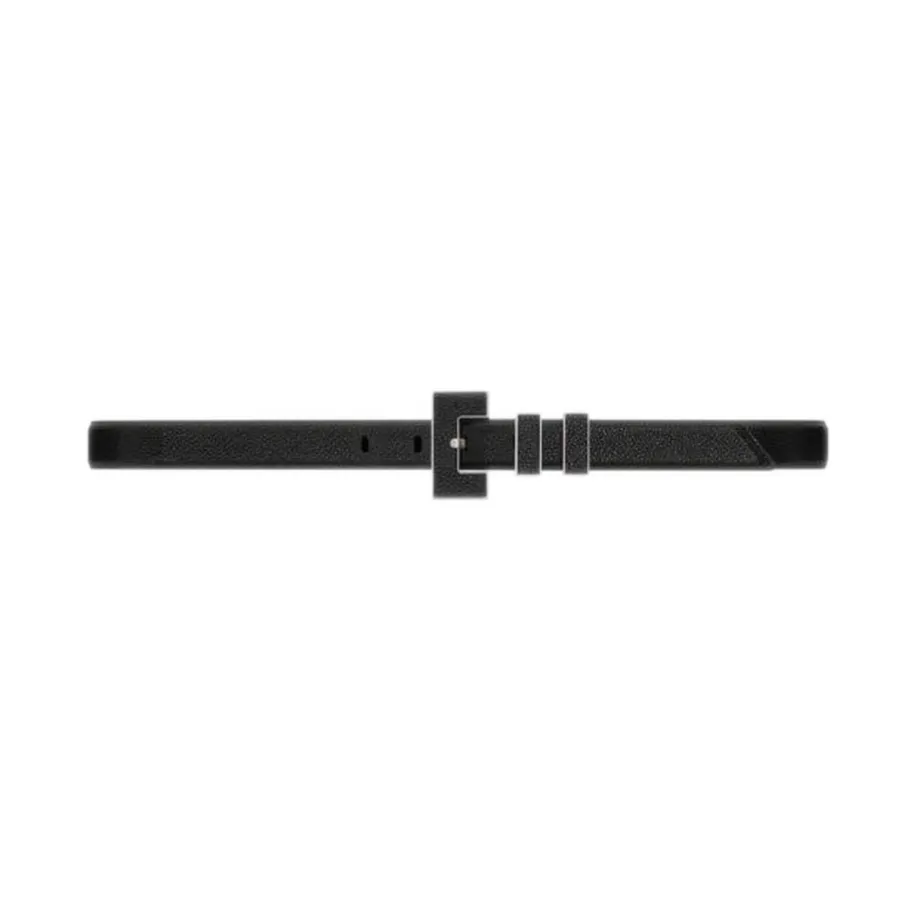 Saint Laurent Carre Rive Gauche Double-Loop Belt In Black Calfskin With Gold/Silver Hardware 25mm