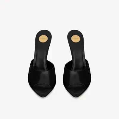 Yves Saint Laurent Black leather pointy sandals high heels slippers