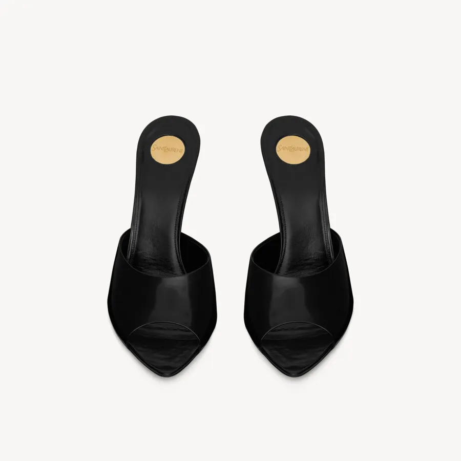 Yves Saint Laurent Black leather pointy sandals high heels slippers
