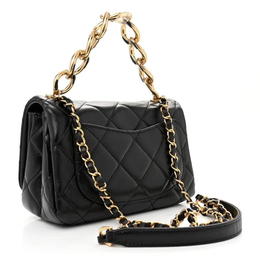 Chanel Color Match Flap Small Black Quilted Lambskin Leather Gold Hardware