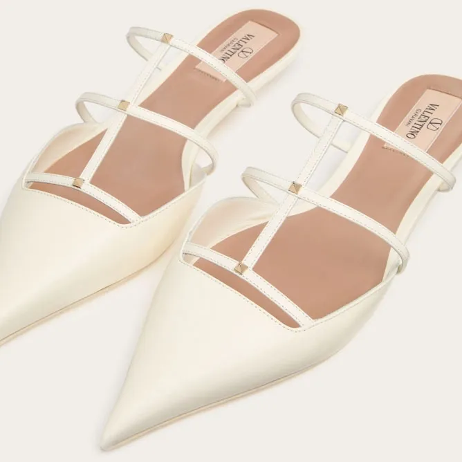 VALENTINO White Calfskin microheeled Mill slippers