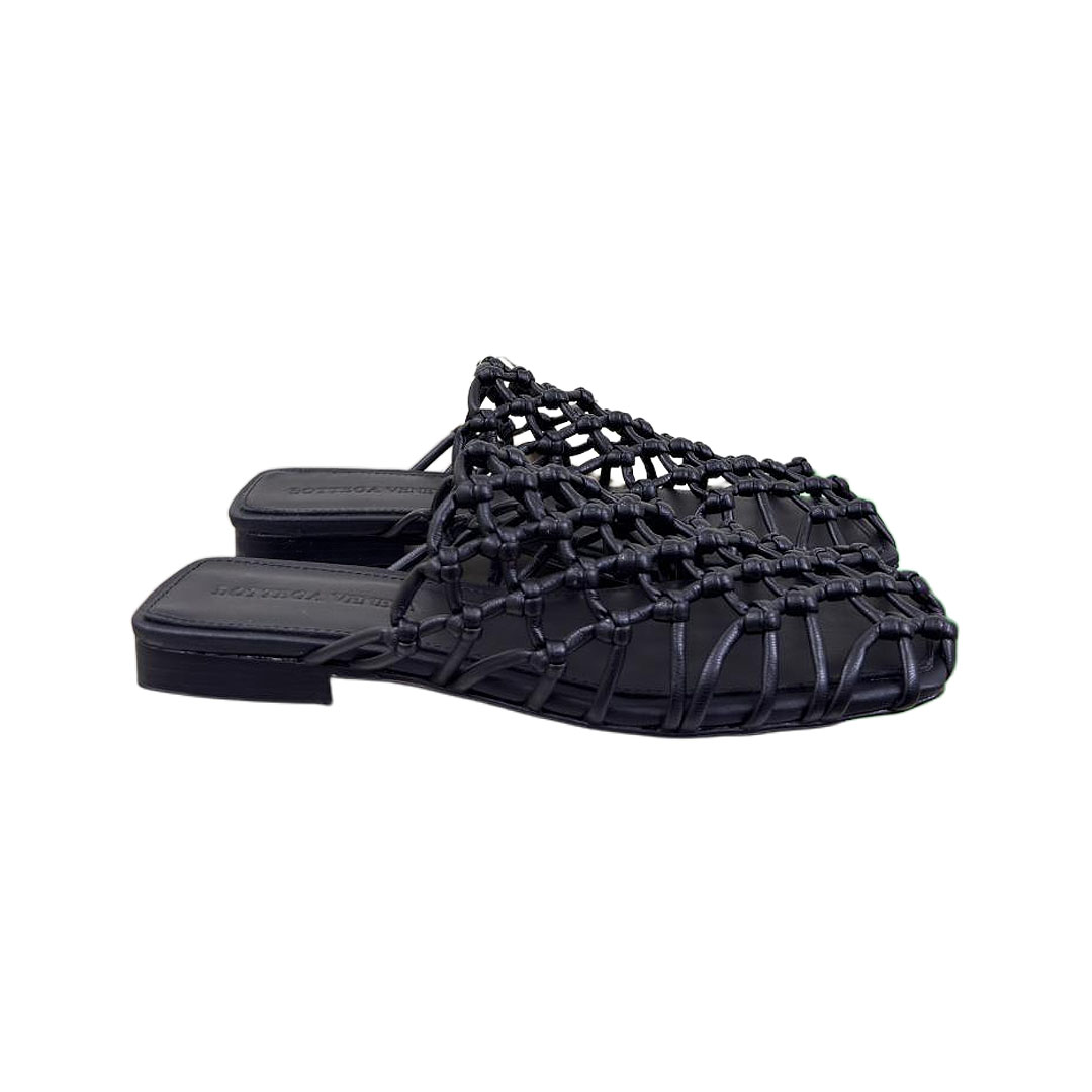 Bottega Veneta Riva Flat Mule Em Couro Trançado e Amarrado à Mão Preto