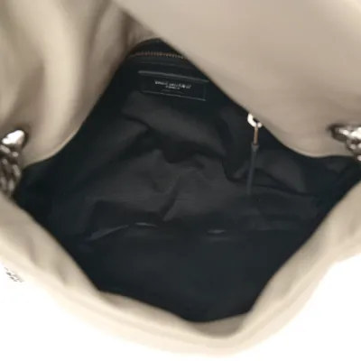 Saint Laurent Mini Loulou Chain Satchel Crema Soft Quilted Puffer Monogram Lambskin Leather Aged Gold Hardware