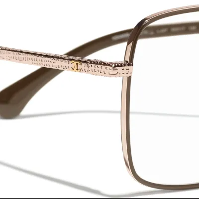 CHANEL square frame glasses black rose gold color size 57口16-145