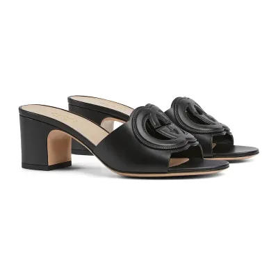 Gucci black high-heeled slippers