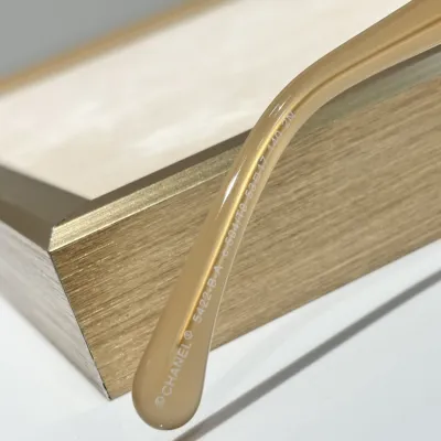 CHANEL square frame glasses khaki color SIZE 53-17-140