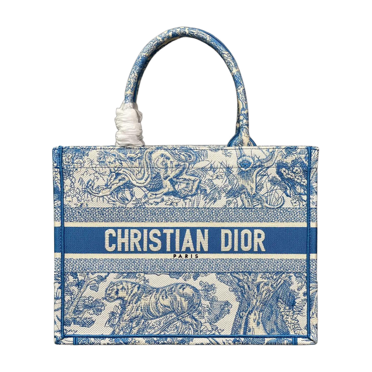 Dior Medium Dior Book Tote Em Branco e Azul/Amarelo-Rosa/Verde/Rosa Toile de Jouy Sauvage com Bordado
