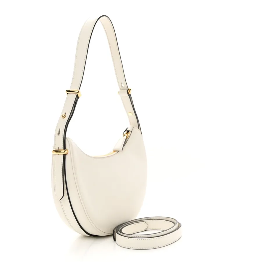Prada Medium Arque Shoulder Bag White Soft Calfskin Leather Gold Hardware