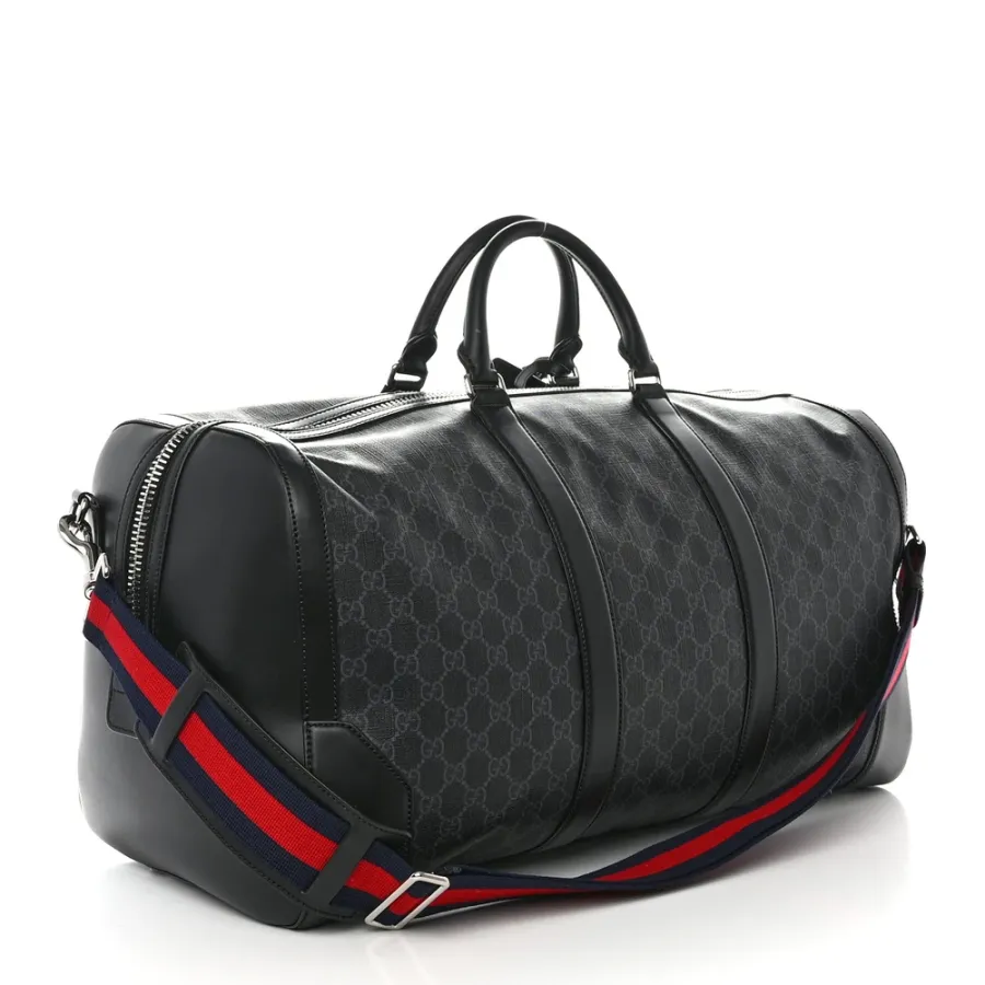 Gucci Large Carry-On Duffle Bag Black/Grey Soft GG Supreme Monogram Canvas & Appia Calfskin Leather