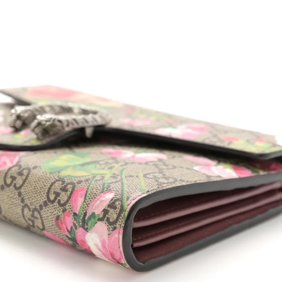Gucci Mini Dionysus Chain Wallet Beige Multicolor Blooms GG Supreme Monogram Canvas