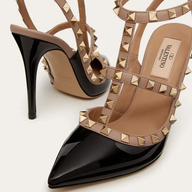 VALENTINO Patent leather lace-up rivet heels