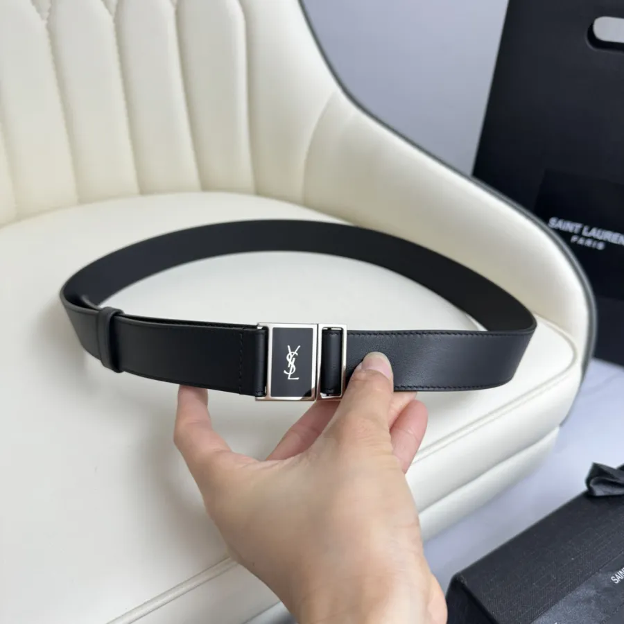 Saint Laurent Cassandre Magnetic Belt In Black Smooth Calfskin With Gold Hardware 30mm