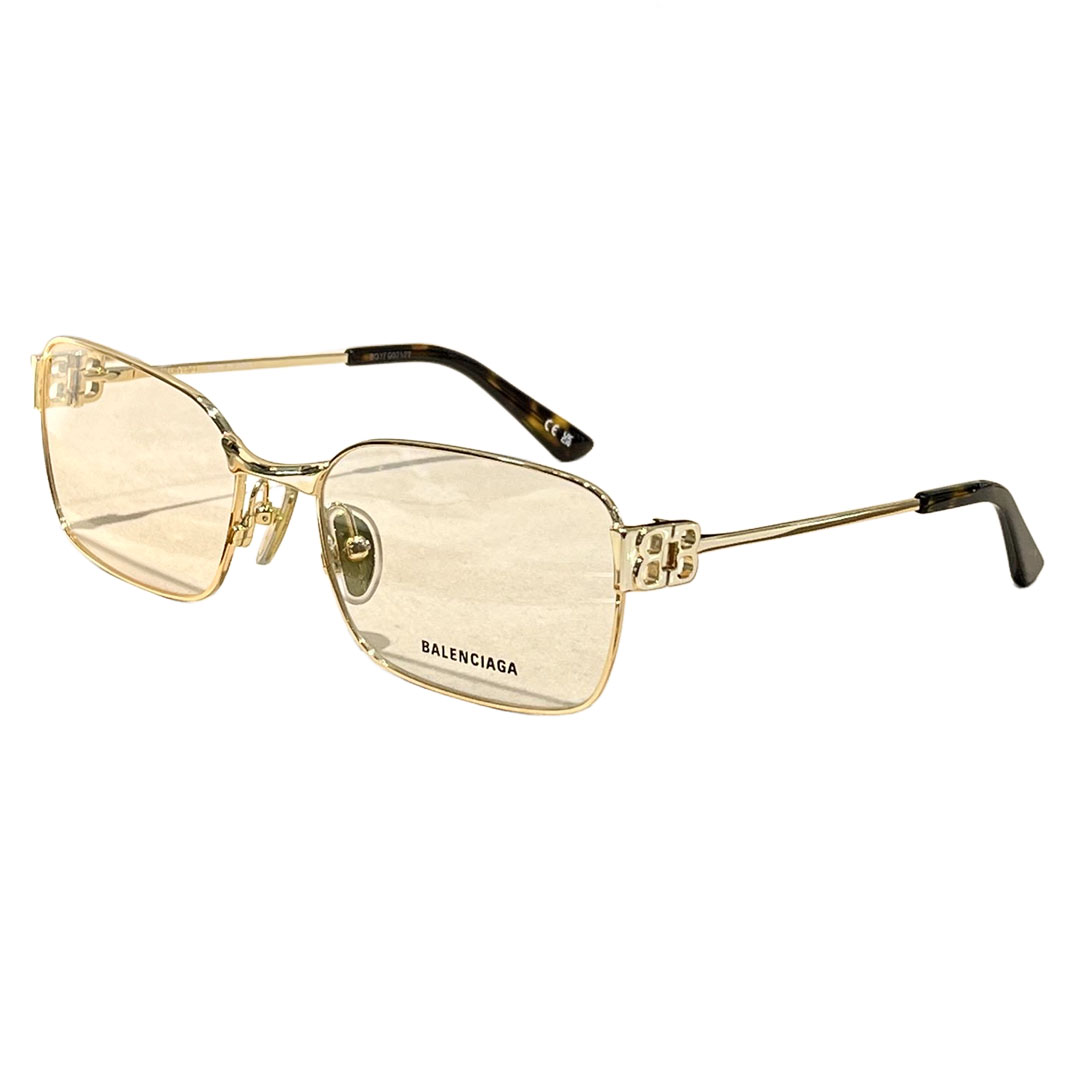 Óculos de armação quadrada Balenciaga cor dourada/prateada lente transparente Tamanho 57-18-145