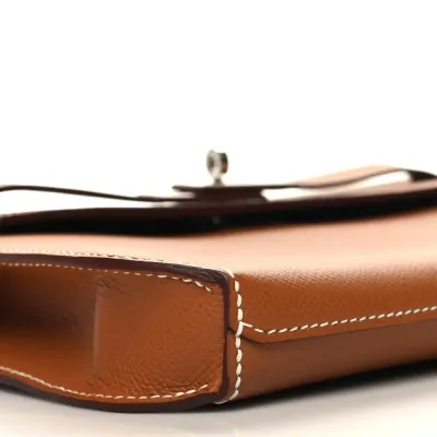 Hermès Kelly Dépêches 25 Pouch Brown Epsom Leather Silver Hardware