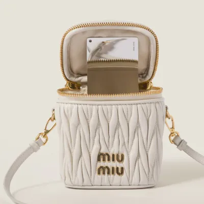 Miu Miu Quilted Lambskin Leather white Bucket Bags