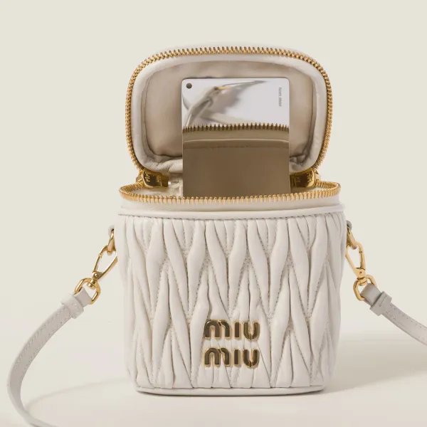 Miu Miu Quilted Lambskin Leather white Bucket Bags - Image 4