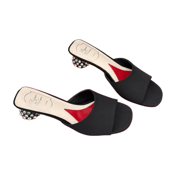 Roger Vivier Mules Sandals In Black/White/Pink Satin Crystal Heels (Heel Height 4cm) - Image 2