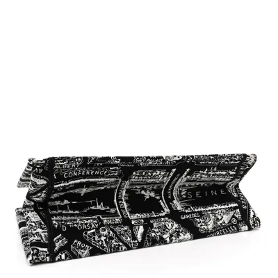 Dior Medium Plan De Paris Book Tote Black/White Embroidered Canvas