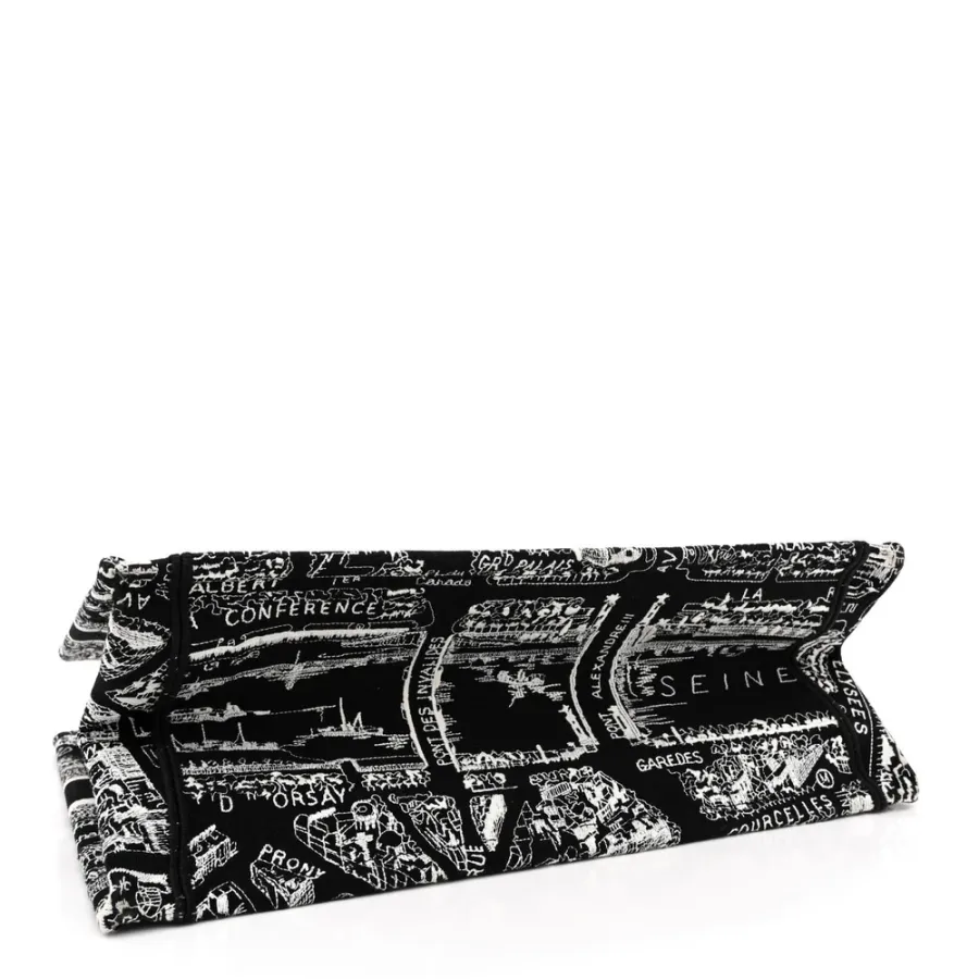 Dior Medium Plan De Paris Book Tote Black/White Embroidered Canvas