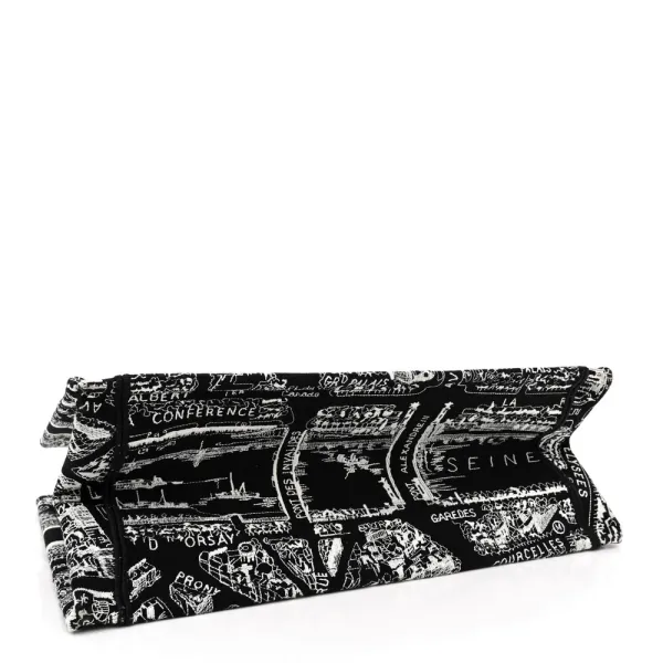 Dior Medium Plan De Paris Book Tote Black/White Embroidered Canvas - Image 6