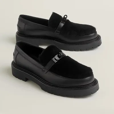 HERMES Icone Black Loafers