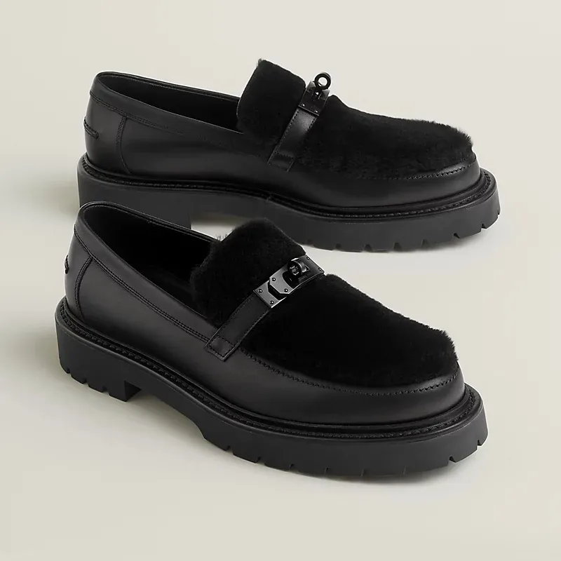 HERMES Icone Black Loafers