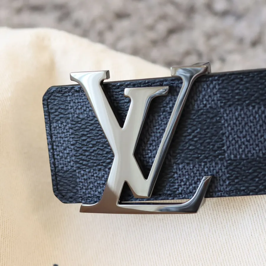 Louis Vuitton Men's Initiales Reversible Belt In Black/Grey/Brown Monogram And Damier Canvas With Silver/Black Hardware 40mm