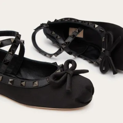 VALENTINO Rivet satin black ballet flats shoes