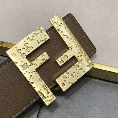 Fendi Men's Squared FF Reversible Belt In Black/Brown Calfskin And White/Brown Monogram Canvas With Gold/Silver Hardware 38mm