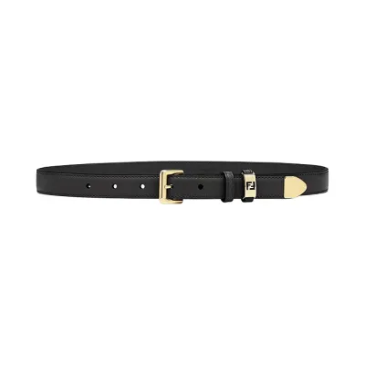 Fendi Women's Forever Fendi Belt In Black/Beige Calfskin With Gold Hardware 30mm