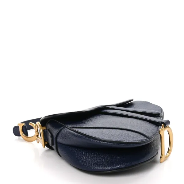 Dior Medium Saddle Bag Navy Blue Grained Calfskin Leather Gold Hardware - Image 6