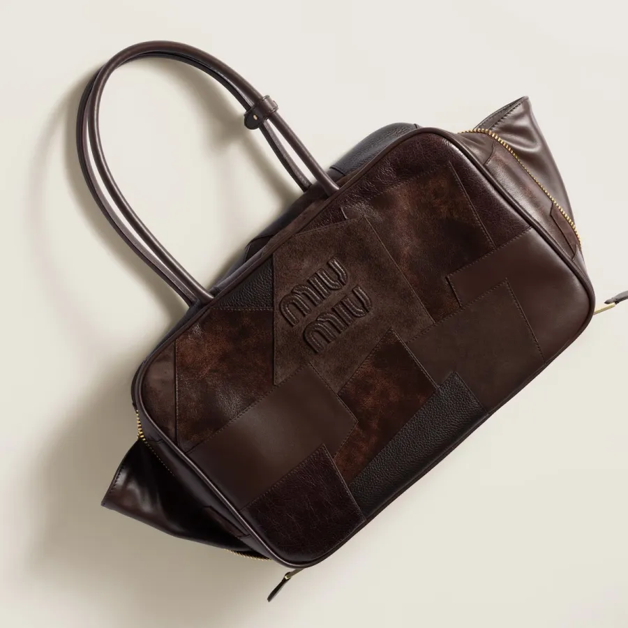 Miu Miu Beau Leather / Suede splicing Deep Brown Top-Handle Bags