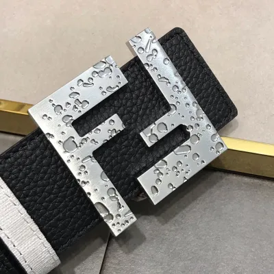 Fendi Men's Squared FF Reversible Belt In Black/Brown Calfskin And White/Brown Monogram Canvas With Gold/Silver Hardware 38mm