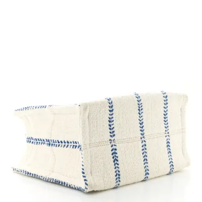 Celine Small Cabas Thais Tote Bag White/Blue Canvas & Calfskin Leather Stripe