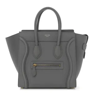 Celine Micro Luggage Kohl Baby Drummed Calfskin Leather Gold Hardware