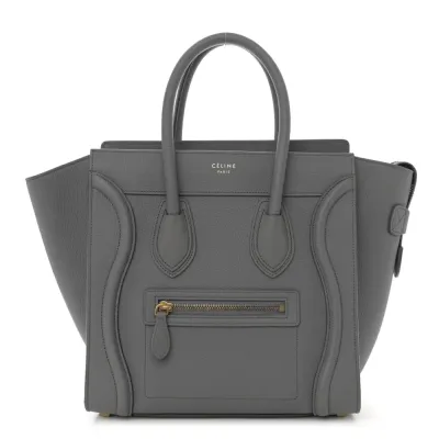 Celine Micro Luggage Kohl Baby Drummed Calfskin Leather Gold Hardware