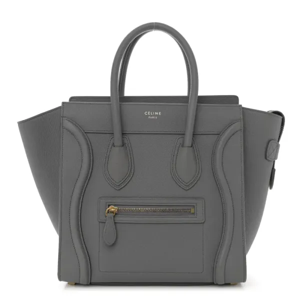 Celine Micro Luggage Kohl Baby Drummed Calfskin Leather Gold Hardware