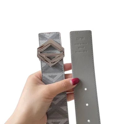 Dior Men' s CD Buckle Belt In Grey/Black Diamond Canvas And Calfskin With Silver Hardware 40mm