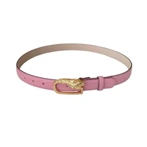 Gucci Women's G Buckle Belt In Pink/Red/Black Calfskin With Gold Hardware 25mm