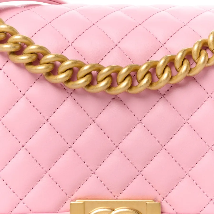 Chanel Boy Flap Medium Light Pink Quilted Calfskin Leather Aged Gold Hardware