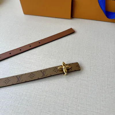 Louis Vuitton Women's Flowergram Reversible Belt In Brown/Cookie Monogram Reverse Canvas And White/Black/Red/Pink/Brown Calfskin With Gold/Silver Hardware 20mm