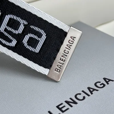 Balenciaga Men's D Ring Adjustable Belt In Balenciaga Black/White/Grey Webbing With Silver Hardware 40mm