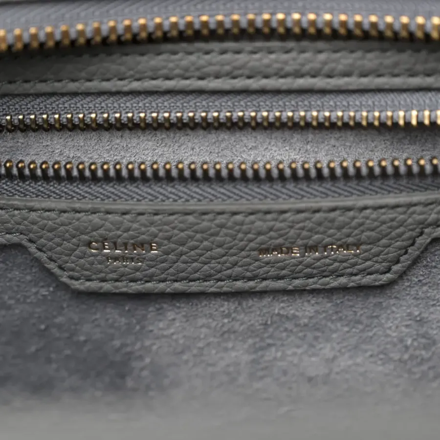 Celine Micro Luggage Kohl Baby Drummed Calfskin Leather Gold Hardware