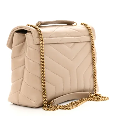 Saint Laurent Small Loulou Chain Satchel Dark Beige Y-Quilted Monogram Calfskin Leather Gold Hardware
