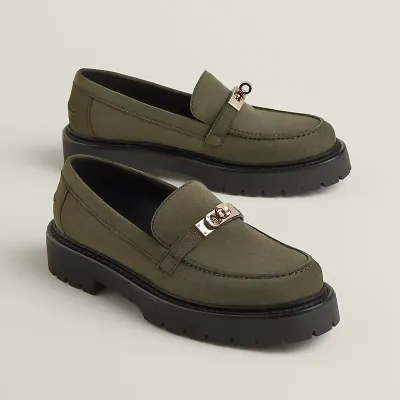 HERMES Icone  Green Loafers
