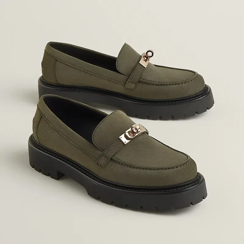 HERMES Icone  Green Loafers
