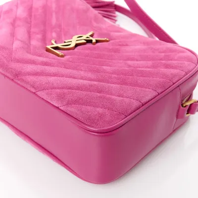 Saint Laurent Medium Lou Camera Bag Rose Monogram Suede Matelasse Leather Aged Gold Hardware