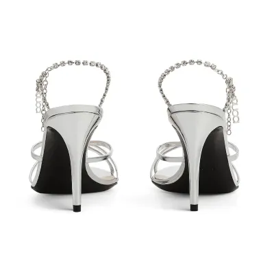Gucci silvery crystal chain round head high heels sandal