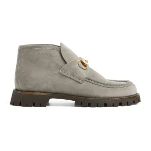 Gucci Round headed grey suede horse collar buckle  ankle boots